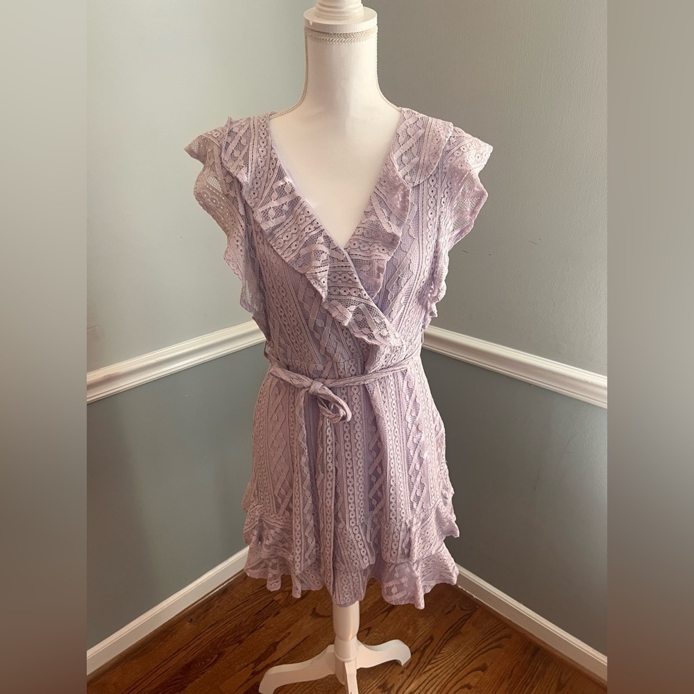 Aqua Lavender Lace Mini Dress with Liner - Medium - Picture 4 of 8